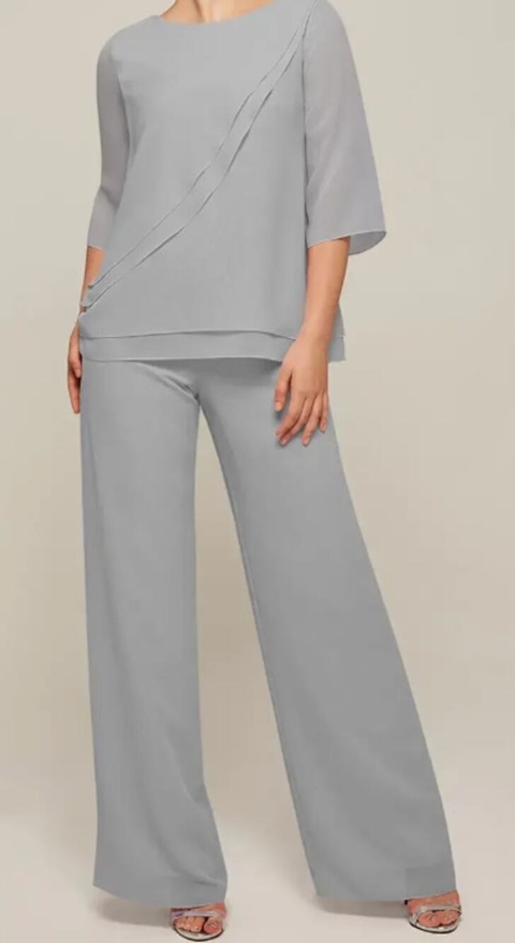 AW BRIDAL SZ 2 dove grey chiffon Allison Half Sleeve 2 pc pantsuit NEW b55